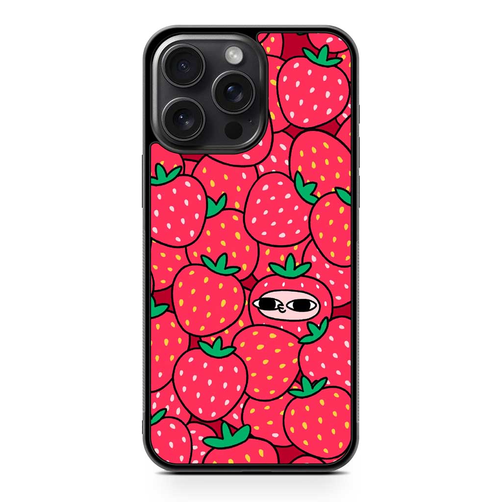 Pink Cute Strawberry Cartoon iPhone 15 Pro Max Case