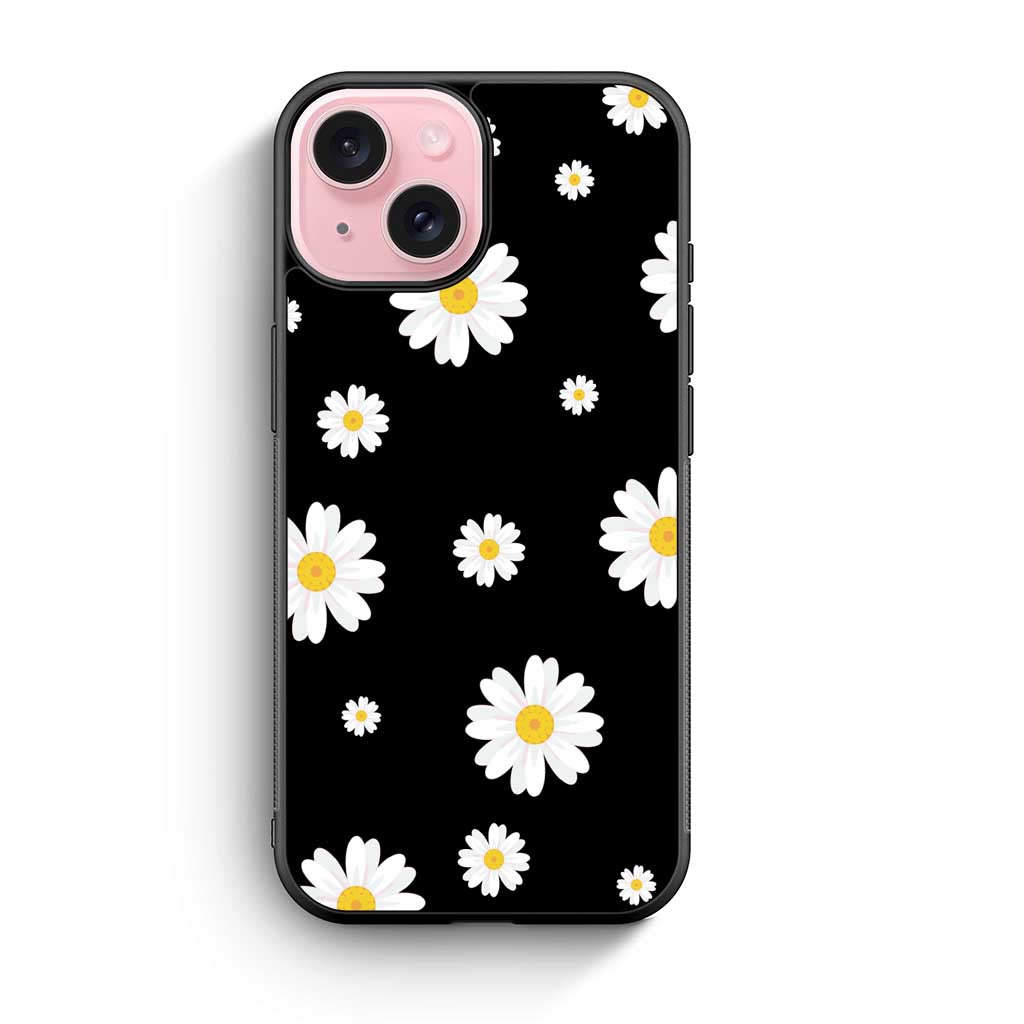Floral Flower Daisy Black iPhone 15 Case
