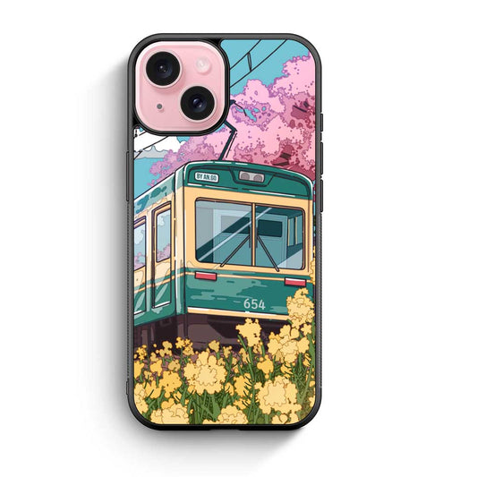 The Japanese Train And The Spring Traveling iPhone 15 Case