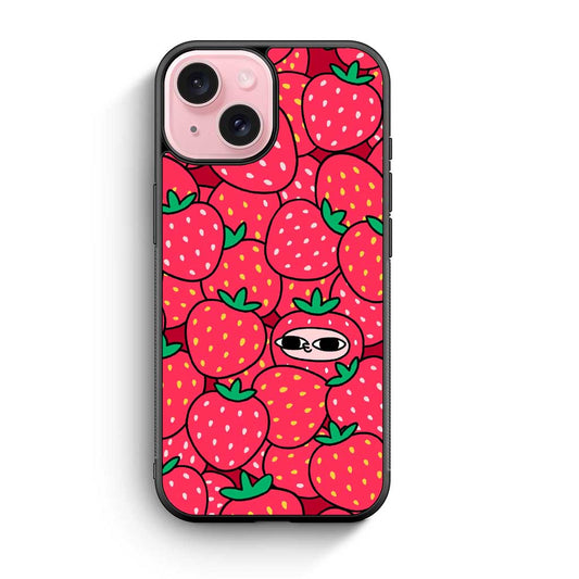 Pink Cute Strawberry Cartoon iPhone 15 Case